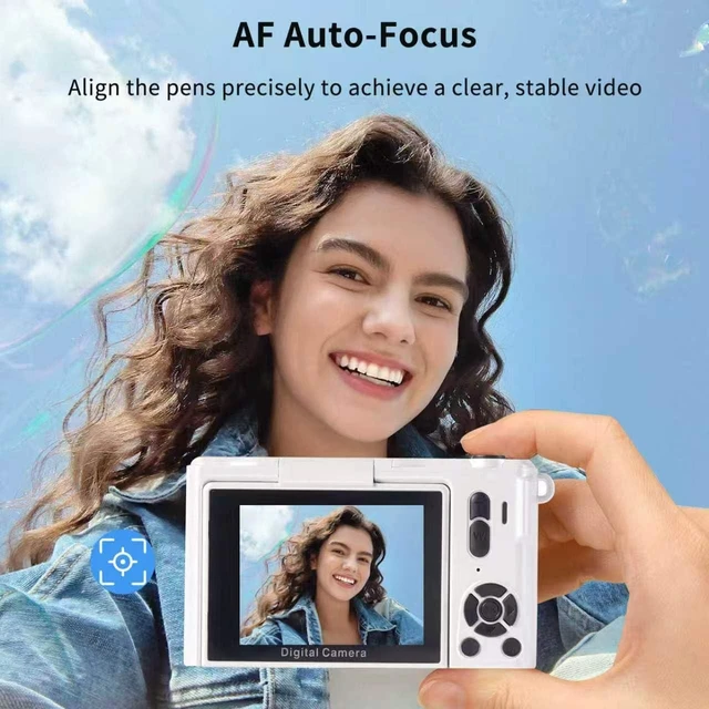 Alt view image 5 of 7 - 4K Digital Camera 64MP Vlogging Camera YouTube 16X Zoom Flip Screen Autofocus Compact Camera with OTG Phone Transfer; for Beginners, Teens; White