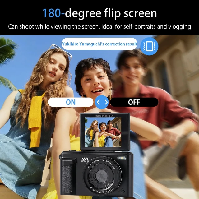 Alt view image 3 of 7 - 4K Digital Camera 64MP Vlogging Camera YouTube 16X Zoom Flip Screen Autofocus Compact Camera with OTG Phone Transfer; for Beginners, Teens; White