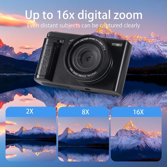 Alt view image 4 of 7 - 4K Digital Camera 64MP Vlogging Camera YouTube 16X Zoom Flip Screen Autofocus Compact Camera with OTG Phone Transfer; for Beginners, Teens; White