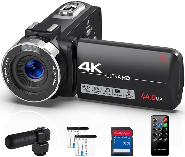 Main image of Camcorder Video Camera 4K Ultra 44MP Vlogging Camera for YouTube 18X Digital Zoom Camcorder Recorder 3.0" LCD Screen IR Night Vision with Remote Control, 32GB SD Card, 2 Batteries