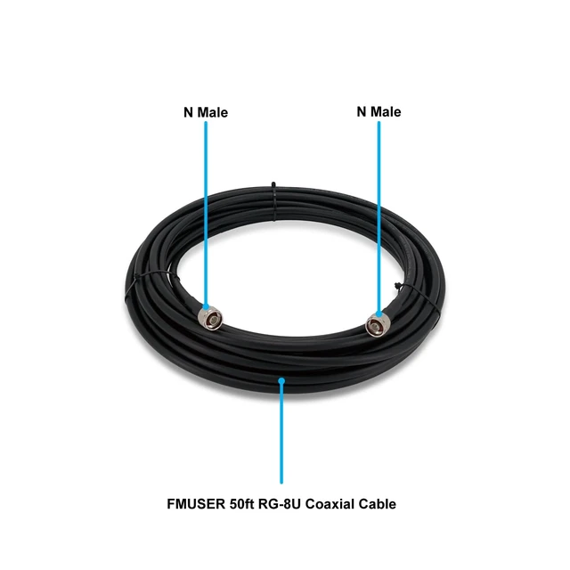 Alt view image 2 of 6 - 50ft RG8U Coaxial Cable N-Male to N-Male 50 Ohm impedance. Ideal for FM transmitter, CB/HAM/VHF radio, VSWR meter, and antenna connections