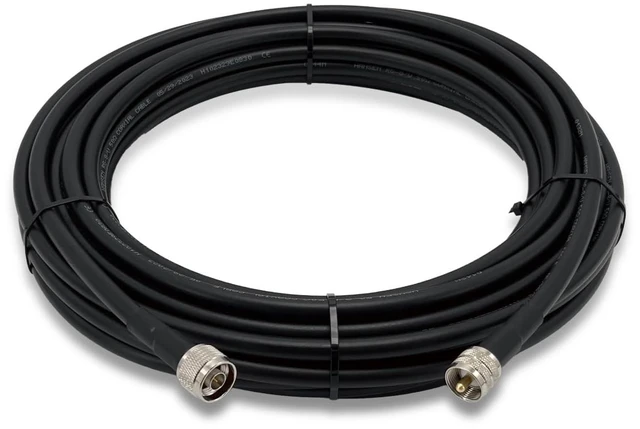 Main image of 50ft RG8U Coaxial Cable PL259-Male to N-Male Low loss 50 Ohm impedance. Great for FM transmitter, CB, HAM, VHF radio, and VSWR meter setup