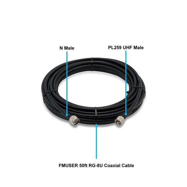 Alt view image 2 of 6 - 50ft RG8U Coaxial Cable PL259-Male to N-Male Low loss 50 Ohm impedance. Great for FM transmitter, CB, HAM, VHF radio, and VSWR meter setup