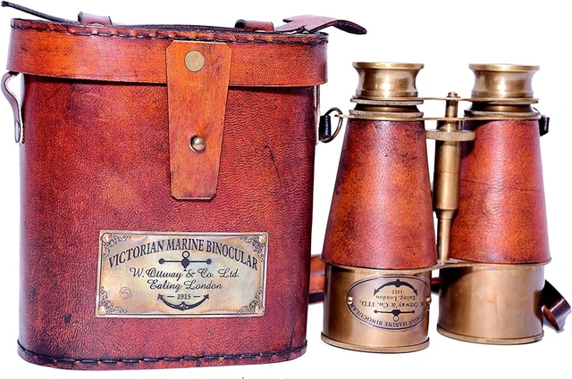 Main image of Antique Victorian Brass Leather Binocular Opera Glasses & Spyglass Brass & leather, 15x magnification, 7 in. tube, 4.5 in. diameter, 500g, handmade, orange leather case included