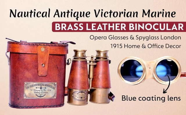 Alt view image 2 of 7 - Antique Victorian Brass Leather Binocular Opera Glasses & Spyglass Brass & leather, 15x magnification, 7 in. tube, 4.5 in. diameter, 500g, handmade, orange leather case included