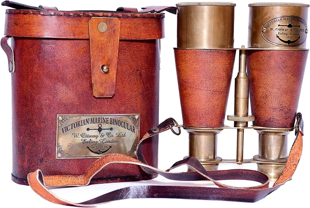 Alt view image 6 of 7 - Antique Victorian Brass Leather Binocular Opera Glasses & Spyglass Brass & leather, 15x magnification, 7 in. tube, 4.5 in. diameter, 500g, handmade, orange leather case included