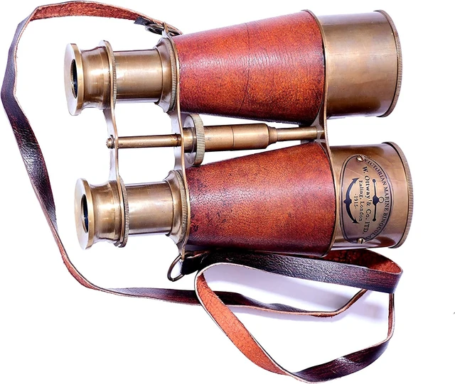 Alt view image 7 of 7 - Antique Victorian Brass Leather Binocular Opera Glasses & Spyglass Brass & leather, 15x magnification, 7 in. tube, 4.5 in. diameter, 500g, handmade, orange leather case included
