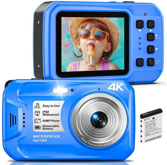 Main image of 64MP 4K Underwater Digital Camera, 16FT Waterproof Compact Camera with Autofocus, 16X Zoom HD IPS Display & Fill Light, Includes 32GB Memory Card