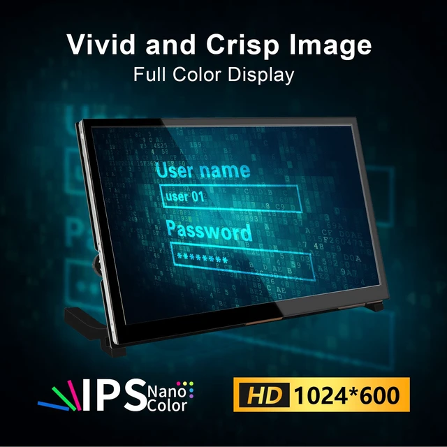 Alt view image 3 of 7 - 10.1" Raspberry Pi Touch Screen Portable Monitor, 1024X600 IPS Mini Small HDMI Display for Raspberry Pi 5 4 3 2 Zero B+ Model B Xbox PS4 iOS Windows 7/8/10, No Driver Required