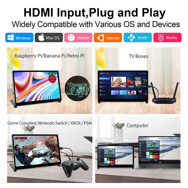 Alt view image 4 of 7 - 10.1" Raspberry Pi Touch Screen Portable Monitor, 1024X600 IPS Mini Small HDMI Display for Raspberry Pi 5 4 3 2 Zero B+ Model B Xbox PS4 iOS Windows 7/8/10, No Driver Required