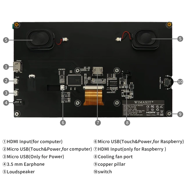 Alt view image 5 of 7 - 10.1" Raspberry Pi Touch Screen Portable Monitor, 1024X600 IPS Mini Small HDMI Display for Raspberry Pi 5 4 3 2 Zero B+ Model B Xbox PS4 iOS Windows 7/8/10, No Driver Required