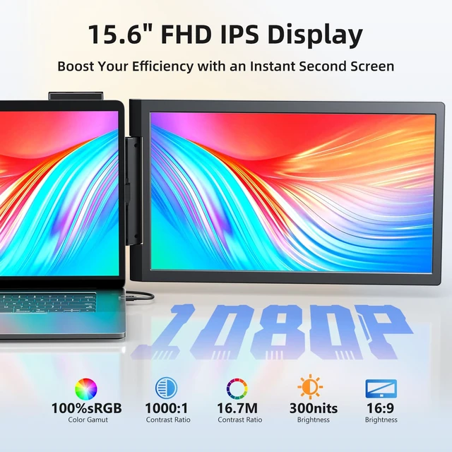 Alt view image 3 of 7 - Laptop Screen Extender Portable Laptop Monitor Extender, 15.6" 1080P IPS Mini HDMI/Type-C Screen Extender Fits 14"-15.6" Laptops, Plug & Play for Windows/Mac/Android/Switch/PS5, for Office/Home