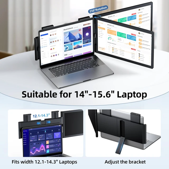 Alt view image 6 of 7 - Laptop Screen Extender Portable Laptop Monitor Extender, 15.6" 1080P IPS Mini HDMI/Type-C Screen Extender Fits 14"-15.6" Laptops, Plug & Play for Windows/Mac/Android/Switch/PS5, for Office/Home