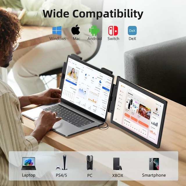 Alt view image 5 of 7 - Laptop Screen Extender Portable Laptop Monitor Extender, 15.6" 1080P IPS Mini HDMI/Type-C Screen Extender Fits 14"-15.6" Laptops, Plug & Play for Windows/Mac/Android/Switch/PS5, for Office/Home