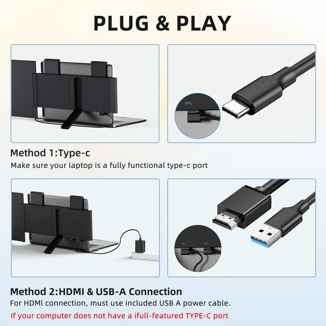 Alt view image 7 of 7 - Laptop Screen Extender Portable Laptop Monitor Extender, 15.6" 1080P IPS Mini HDMI/Type-C Screen Extender Fits 14"-15.6" Laptops, Plug & Play for Windows/Mac/Android/Switch/PS5, for Office/Home