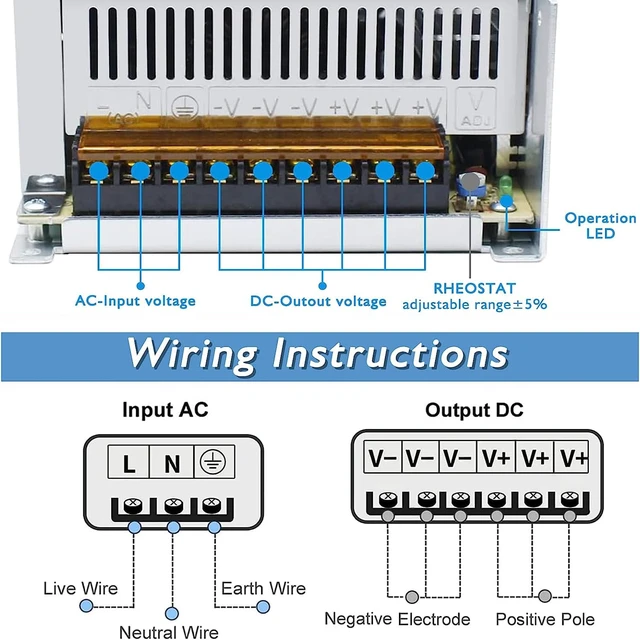 Alt view image 3 of 7 - DC Power Supply 24V 1200W, AC 110V-220V to DC 24V 50A 1200W Universal Regulated Switching AC to DC Converter Built-in Cooling Fan for LED Strip Light CCTV Computer Project 3D Printer