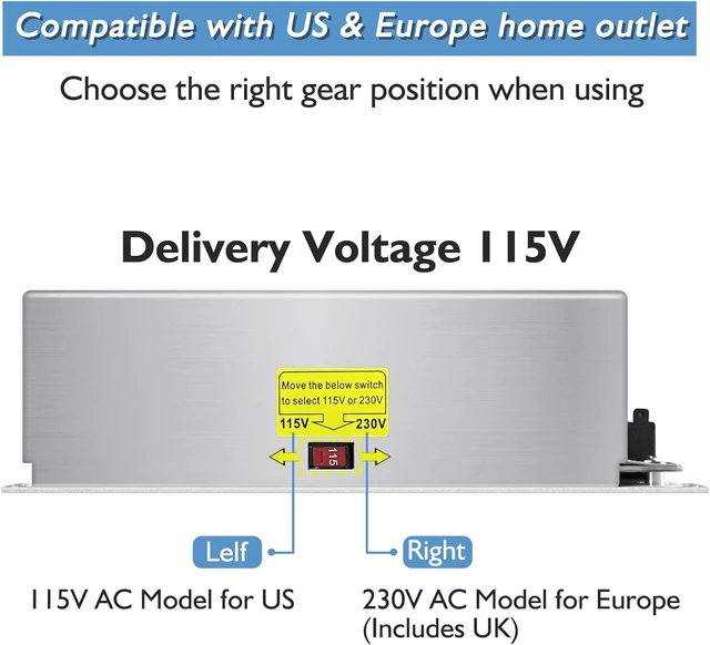 Alt view image 4 of 7 - DC Power Supply 24V 1200W, AC 110V-220V to DC 24V 50A 1200W Universal Regulated Switching AC to DC Converter Built-in Cooling Fan for LED Strip Light CCTV Computer Project 3D Printer