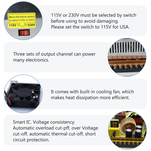 Alt view image 6 of 7 - DC Power Supply 24V 1200W, AC 110V-220V to DC 24V 50A 1200W Universal Regulated Switching AC to DC Converter Built-in Cooling Fan for LED Strip Light CCTV Computer Project 3D Printer