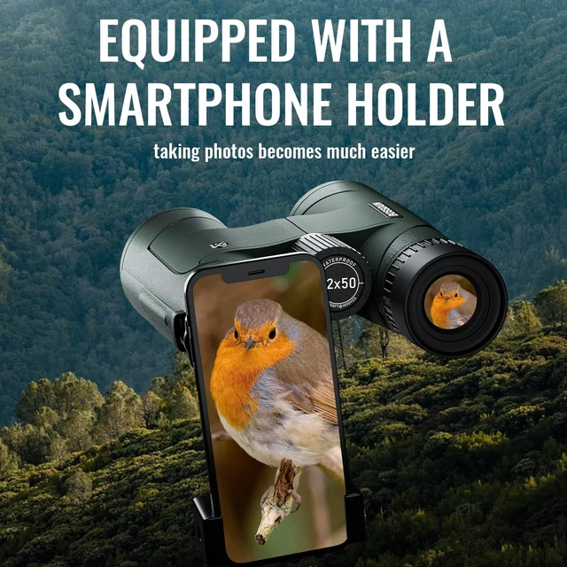 Alt view image 4 of 7 - 12x50 HD Optics Binoculars for Adults with Upgraded Phone Adapter, Tripod and Tripod Adapter - Professional Waterproof Binoculars with BaK4 prisms and Large View for Bird Watching,Hunting