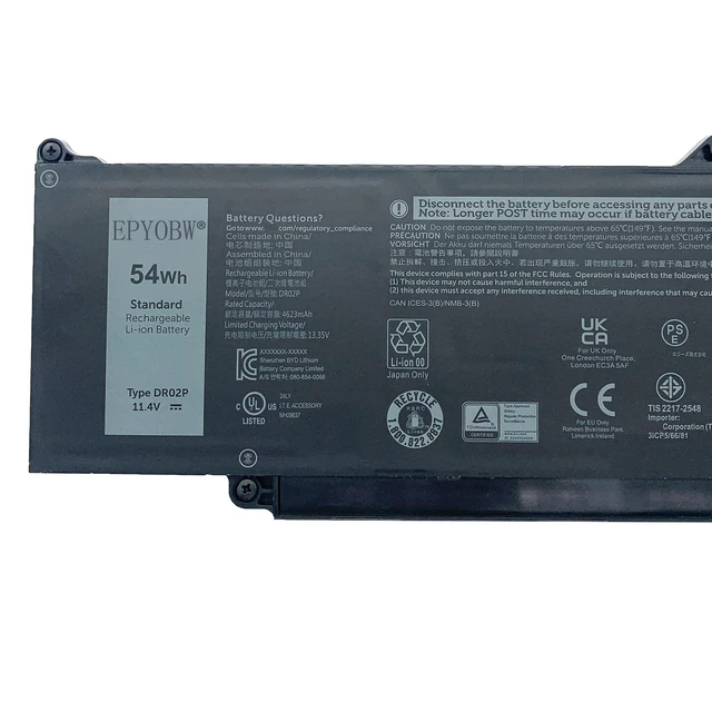 Alt view image 2 of 5 - DR02P Laptop Battery 54Wh 803W6 0803W6 2X1V9 02X1V9 Compatible with Dell Latitude 5440 5450 5540 5550 / Precision 3480 3490 3580 3590 Series