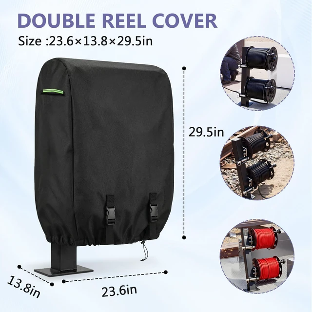 Alt view image 2 of 6 - Welding Lead Reel Cover, 600D Waterproof Double Reel Cover Layer with Grips and Windproof Double Buckles, Fits Various Dual Cable Reels24×14×30in