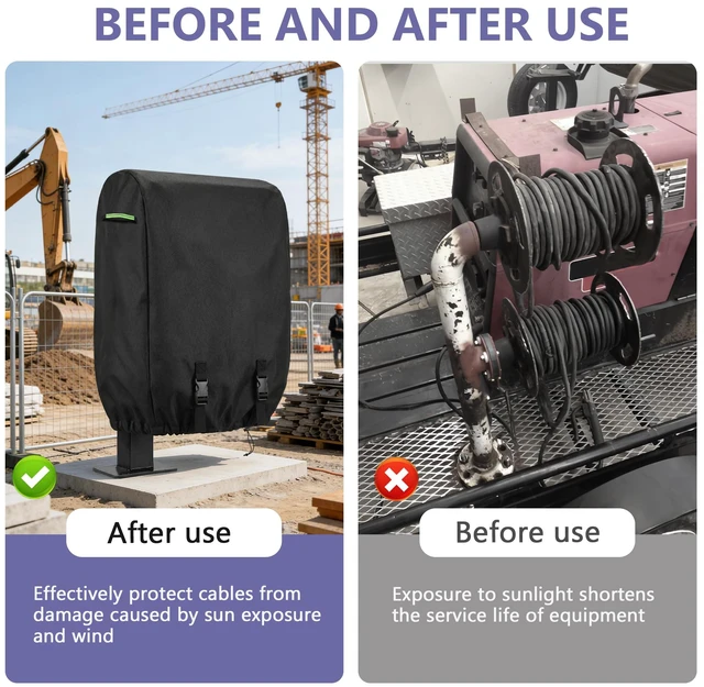 Alt view image 5 of 6 - Welding Lead Reel Cover, 600D Waterproof Double Reel Cover Layer with Grips and Windproof Double Buckles, Fits Various Dual Cable Reels24×14×30in
