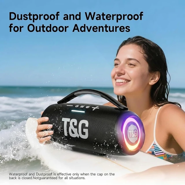 Alt view image 5 of 7 - TG Bluetooth Ourdoor Speaker with Bass, 60W Loud Boombox IPX5 Waterproof Speaker for travel, USB / TF / FM Radio, RGB Light, Party Gift, Black