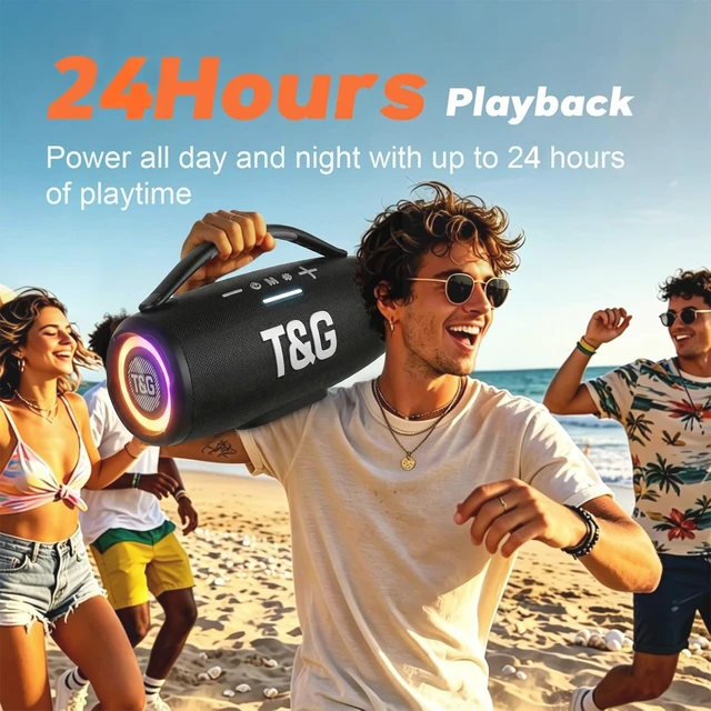 Alt view image 6 of 7 - TG Bluetooth Ourdoor Speaker with Bass, 60W Loud Boombox IPX5 Waterproof Speaker for travel, USB / TF / FM Radio, RGB Light, Party Gift, Black