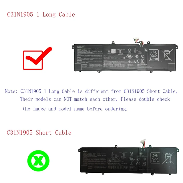Alt view image 2 of 5 - C31N1905-1 Battery 50Wh 4335mAh Replacement for Asus VivoBook D1505YA F1704ZA K1703ZA K1703ZA K3504ZA M1505YA M1605XA M3504YA M3704YA N3504ZA N3704YA P1704ZA Series 31CP5/70/82 11.55V 3-Cell