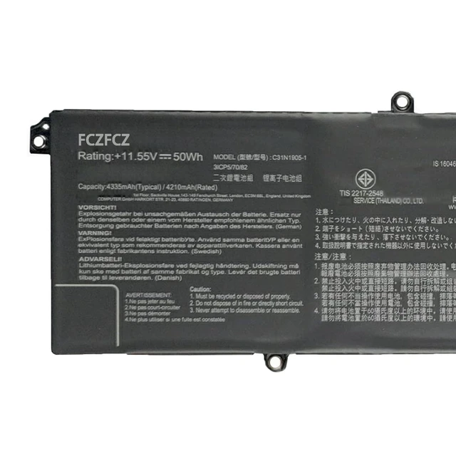 Alt view image 3 of 5 - C31N1905-1 Battery 50Wh 4335mAh Replacement for Asus VivoBook D1505YA F1704ZA K1703ZA K1703ZA K3504ZA M1505YA M1605XA M3504YA M3704YA N3504ZA N3704YA P1704ZA Series 31CP5/70/82 11.55V 3-Cell