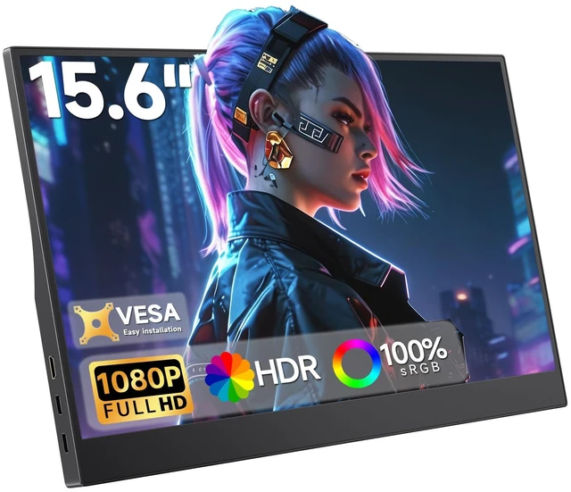 Main image of 15.6" Portable Monitor for Laptop, USBC HDMI Laptop Screen Extender FHD 1080P Ultra-Slim Travel IPS Display with HDR,100% sRGB VESA & Built-in Speakers for Mac Phone PS5 Xbox Switch