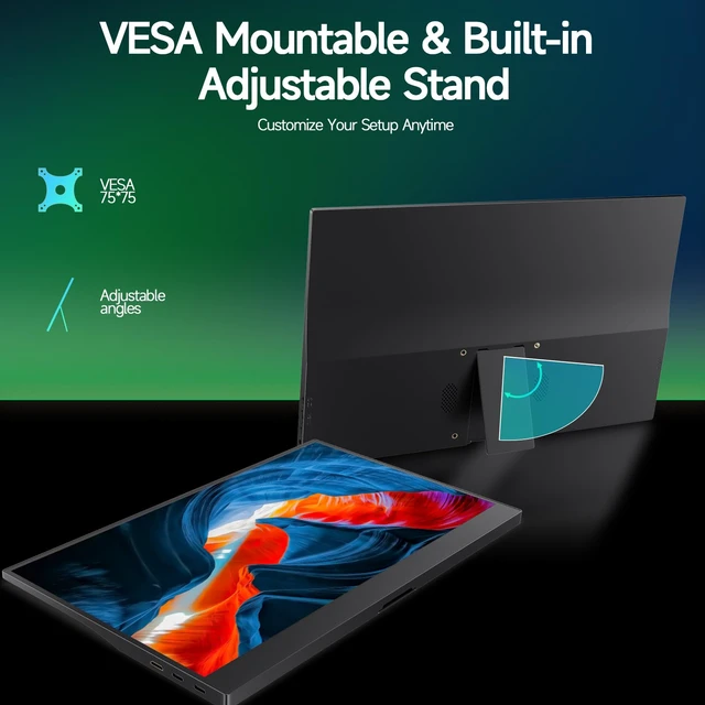 Alt view image 4 of 7 - 15.6" Portable Monitor for Laptop, USBC HDMI Laptop Screen Extender FHD 1080P Ultra-Slim Travel IPS Display with HDR,100% sRGB VESA & Built-in Speakers for Mac Phone PS5 Xbox Switch