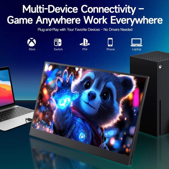 Alt view image 5 of 7 - 15.6" Portable Monitor for Laptop, USBC HDMI Laptop Screen Extender FHD 1080P Ultra-Slim Travel IPS Display with HDR,100% sRGB VESA & Built-in Speakers for Mac Phone PS5 Xbox Switch