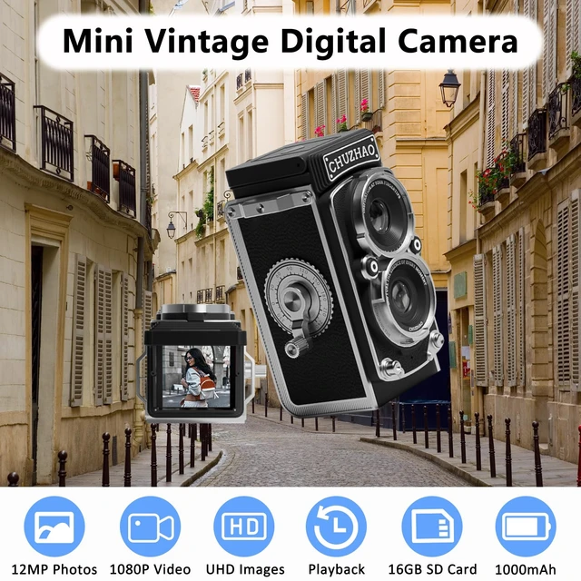 Alt view image 2 of 7 - CHUZHAO Vintage Mini Digital Camera, Retro-Style Point and Shoot,16GB Card 1080P Video, 12MP Photo Autofocus, Portable Compact Pocket Camera, for Beginners Teens Adults, Black