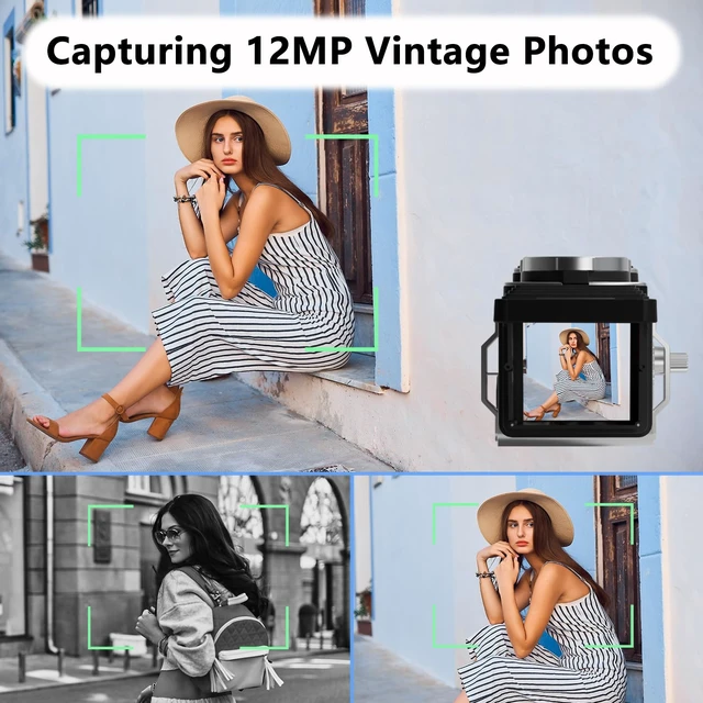 Alt view image 3 of 7 - CHUZHAO Vintage Mini Digital Camera, Retro-Style Point and Shoot,16GB Card 1080P Video, 12MP Photo Autofocus, Portable Compact Pocket Camera, for Beginners Teens Adults, Black