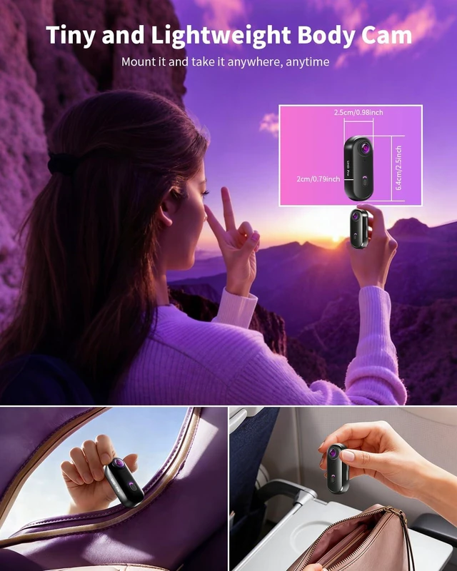Alt view image 3 of 7 - Mini Action Body Cam 4K, 64GB WiFi Sports Camera Wearable POV Camera 35g Thumb Size, 30m Waterproof, 120° Wide-Angle, Hands-free Recording Camera for Vlogging Cycling Swimming Hiking