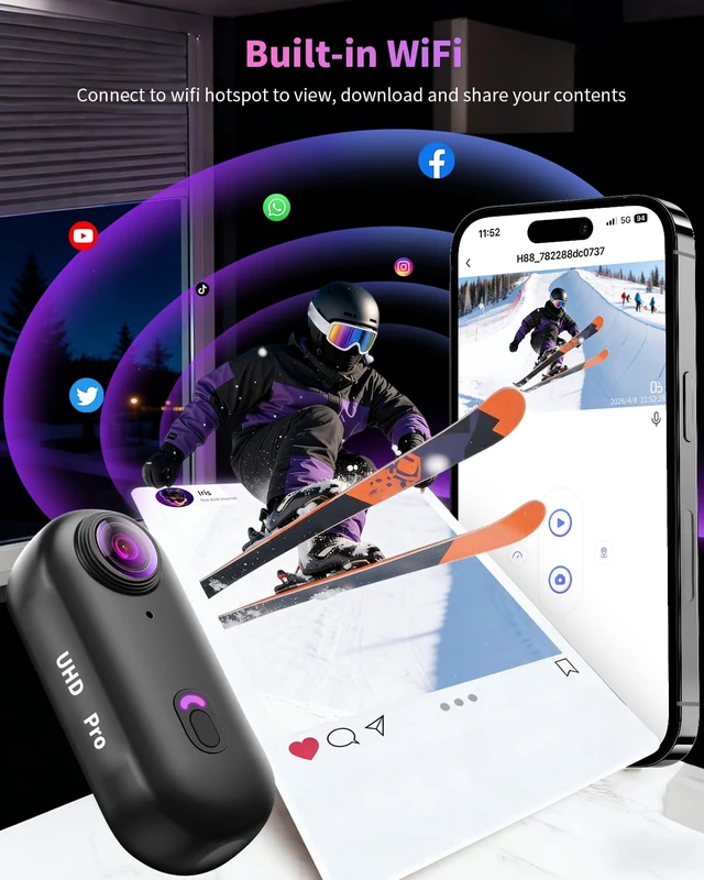 Alt view image 4 of 7 - Mini Action Body Cam 4K, 64GB WiFi Sports Camera Wearable POV Camera 35g Thumb Size, 30m Waterproof, 120° Wide-Angle, Hands-free Recording Camera for Vlogging Cycling Swimming Hiking