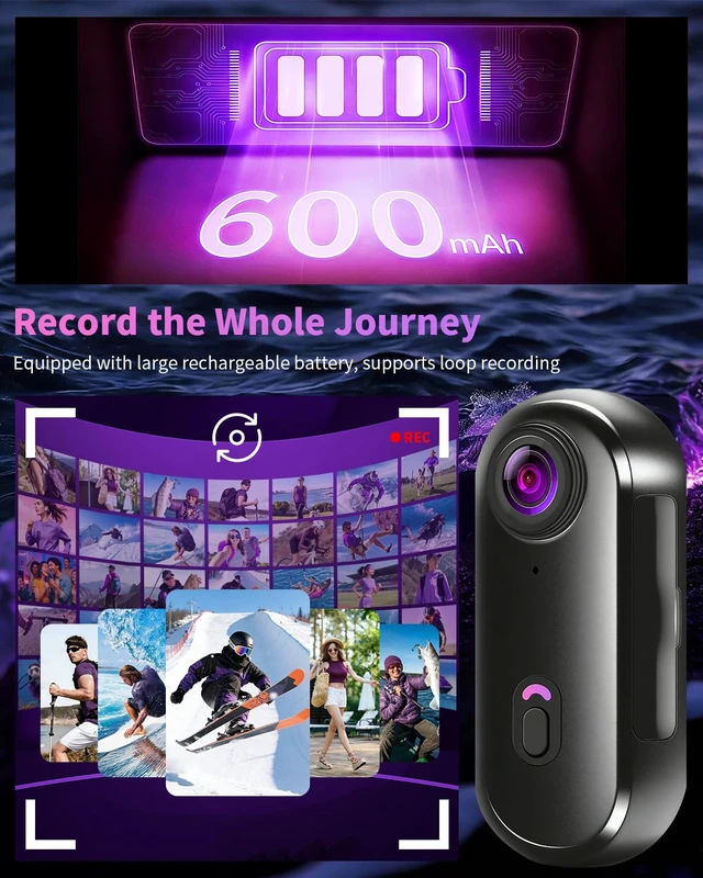 Alt view image 5 of 7 - Mini Action Body Cam 4K, 64GB WiFi Sports Camera Wearable POV Camera 35g Thumb Size, 30m Waterproof, 120° Wide-Angle, Hands-free Recording Camera for Vlogging Cycling Swimming Hiking