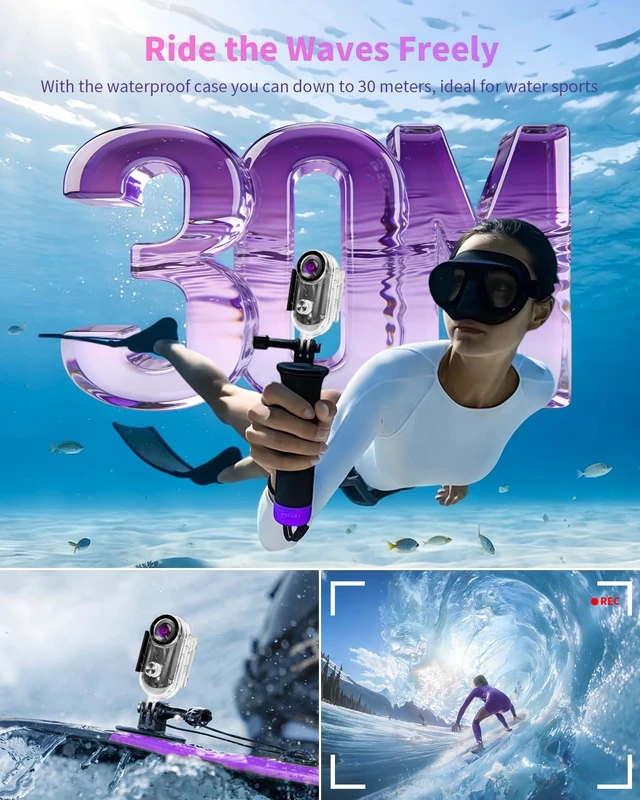 Alt view image 6 of 7 - Mini Action Body Cam 4K, 64GB WiFi Sports Camera Wearable POV Camera 35g Thumb Size, 30m Waterproof, 120° Wide-Angle, Hands-free Recording Camera for Vlogging Cycling Swimming Hiking