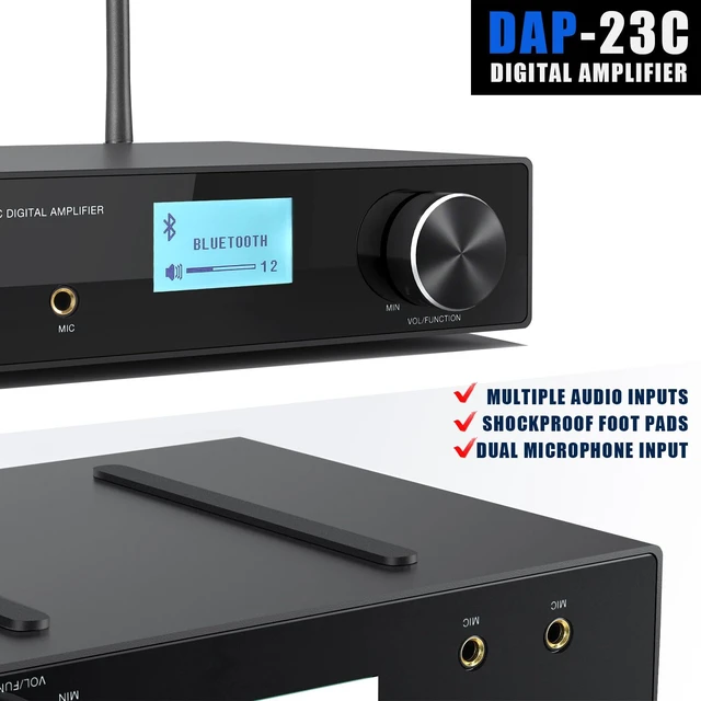 Alt view image 5 of 7 - DAP-23C 2.1CH 200W Karaoke Wireless Bluetooth Amplifier Receiver w/Subwoofer Output, HDMI ARC/Optical/MIC In, RMS 60Wx2 Home Theater Audio Stereo Digital Amp Treble/Bass/Echo/USB/RCA