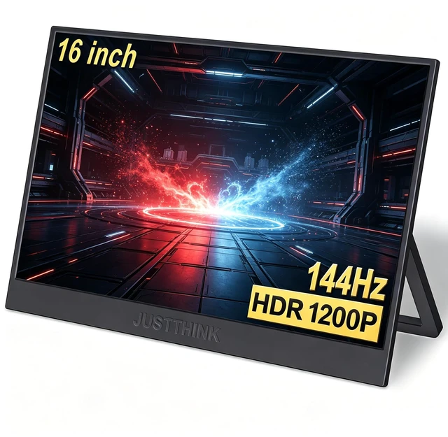 Main image of 16" Portable Monitor 144Hz, 1920x1200 16:10 IPS Laptop Monitor Kickstand Ultra Slim External Second Screen for Laptop PC Phone PS5 Xbox
