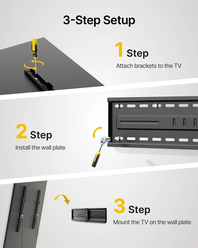 Alt view image 5 of 7 - Heavy Duty Fixed TV Wall Mount Bracket for 60-120" TVs, Max 330lbs Slim 1.5" Low Profile TV Mount Bracket, VESA 1200x600mm, 4X Load Tested, Fits 16"/18"/24" Wood Studs