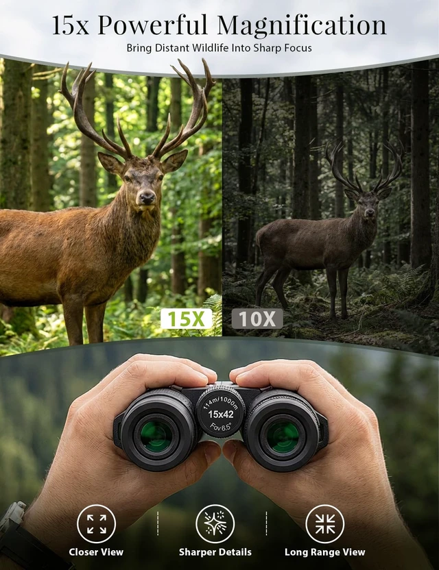 Alt view image 2 of 7 - 15x42 Bird Watching Binoculars for Adults High Powered with Phone Adapter BAK4 Prism FMC Optics,Low Light View for Cruise Ship,Eyeglass Friendly Twist Up Eyecups,Light Weight for Travel Hiking