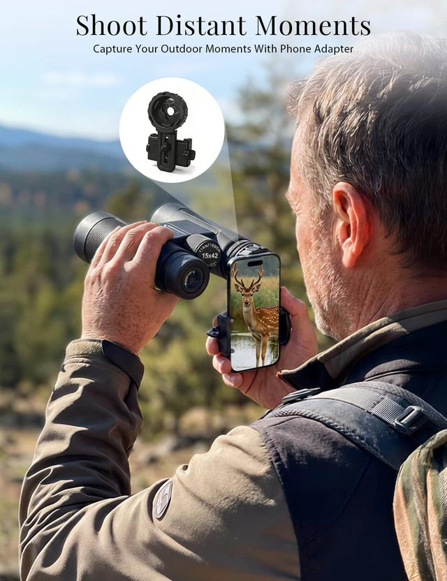 Alt view image 4 of 7 - 15x42 Bird Watching Binoculars for Adults High Powered with Phone Adapter BAK4 Prism FMC Optics,Low Light View for Cruise Ship,Eyeglass Friendly Twist Up Eyecups,Light Weight for Travel Hiking