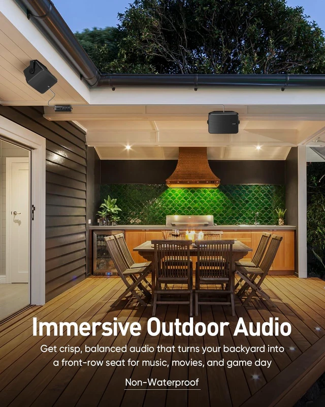 Alt view image 4 of 7 - 6.5" Outdoor Passive Speakers, 50W Each Weatherproof Wall Mount Speaker, Wired PA System with Full-Range Sound, Includes Brackets for Pool, Patio, Garage & Indoor Use (Pair, Black)