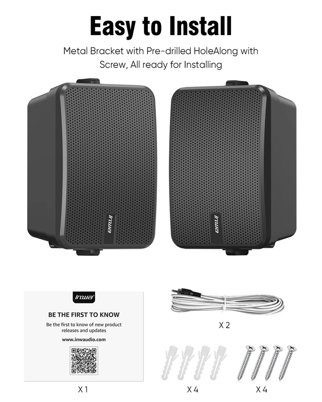 Alt view image 7 of 7 - 6.5" Outdoor Passive Speakers, 50W Each Weatherproof Wall Mount Speaker, Wired PA System with Full-Range Sound, Includes Brackets for Pool, Patio, Garage & Indoor Use (Pair, Black)