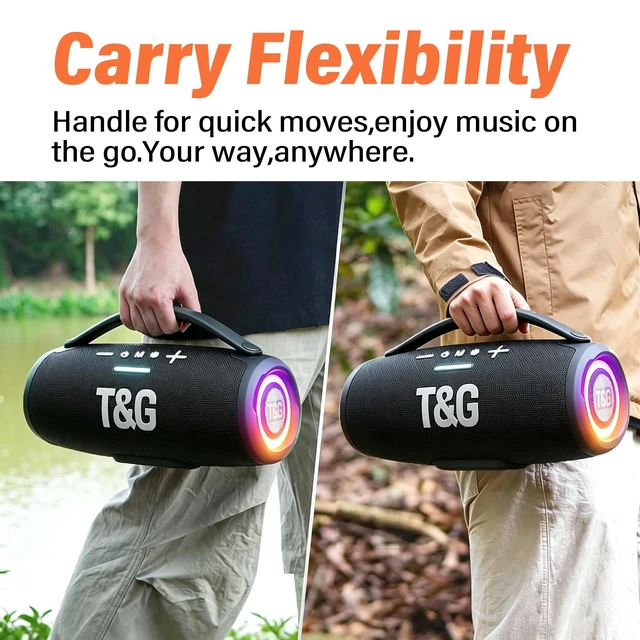 Alt view image 4 of 7 - TG Bluetooth Ourdoor Speaker with Bass, 60W Loud Boombox IPX5 Waterproof Speaker for travel, USB / TF / FM Radio, RGB Light, Party Gift, Black
