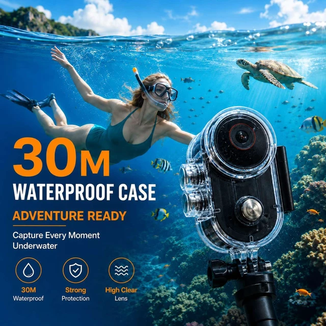 Alt view image 5 of 7 - 4K Ultra HD Action Camera, 6-Axis Electronic Image Stabilization, 154° Wide Angle Lens, Waterproof Sports Camera with WiFi, 5H Battery Life with Charging Case (Black, 64GA)