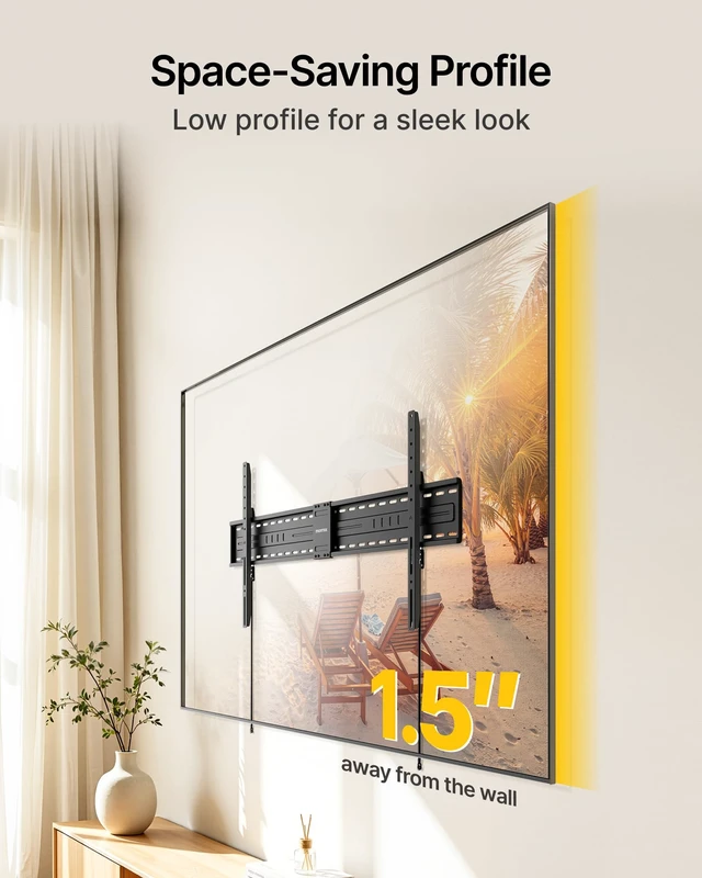 Alt view image 4 of 7 - Heavy Duty Fixed TV Wall Mount Bracket for 60-120" TVs, Max 330lbs Slim 1.5" Low Profile TV Mount Bracket, VESA 1200x600mm, 4X Load Tested, Fits 16"/18"/24" Wood Studs