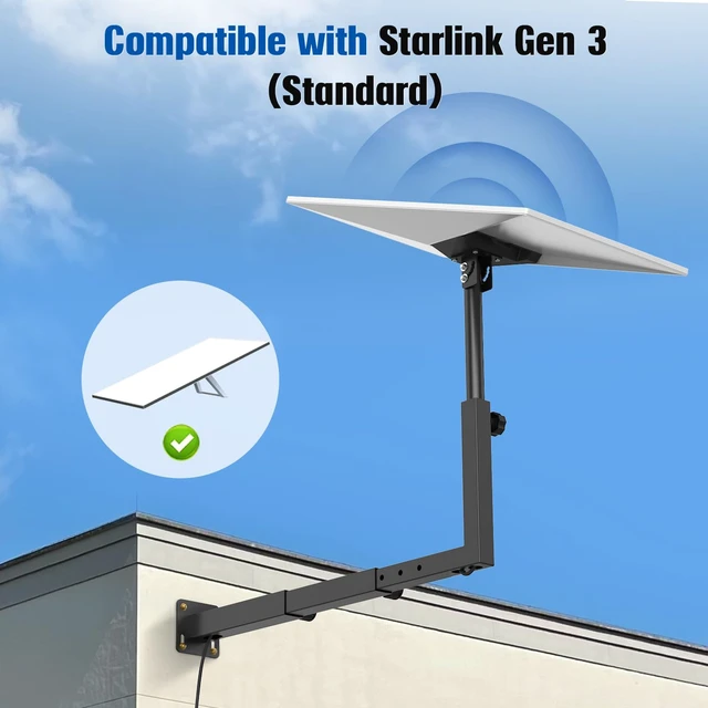 Alt view image 6 of 7 - Starlink Mount for Standard 4/4X/Gen 3/V3, Adjustable Starlink Dish Mount with Telescoping Support Arm, Heavy Duty Outdoor Gen 3 Bracket for Concrete & Wood Walls, Rustproof Weatherproof Steel